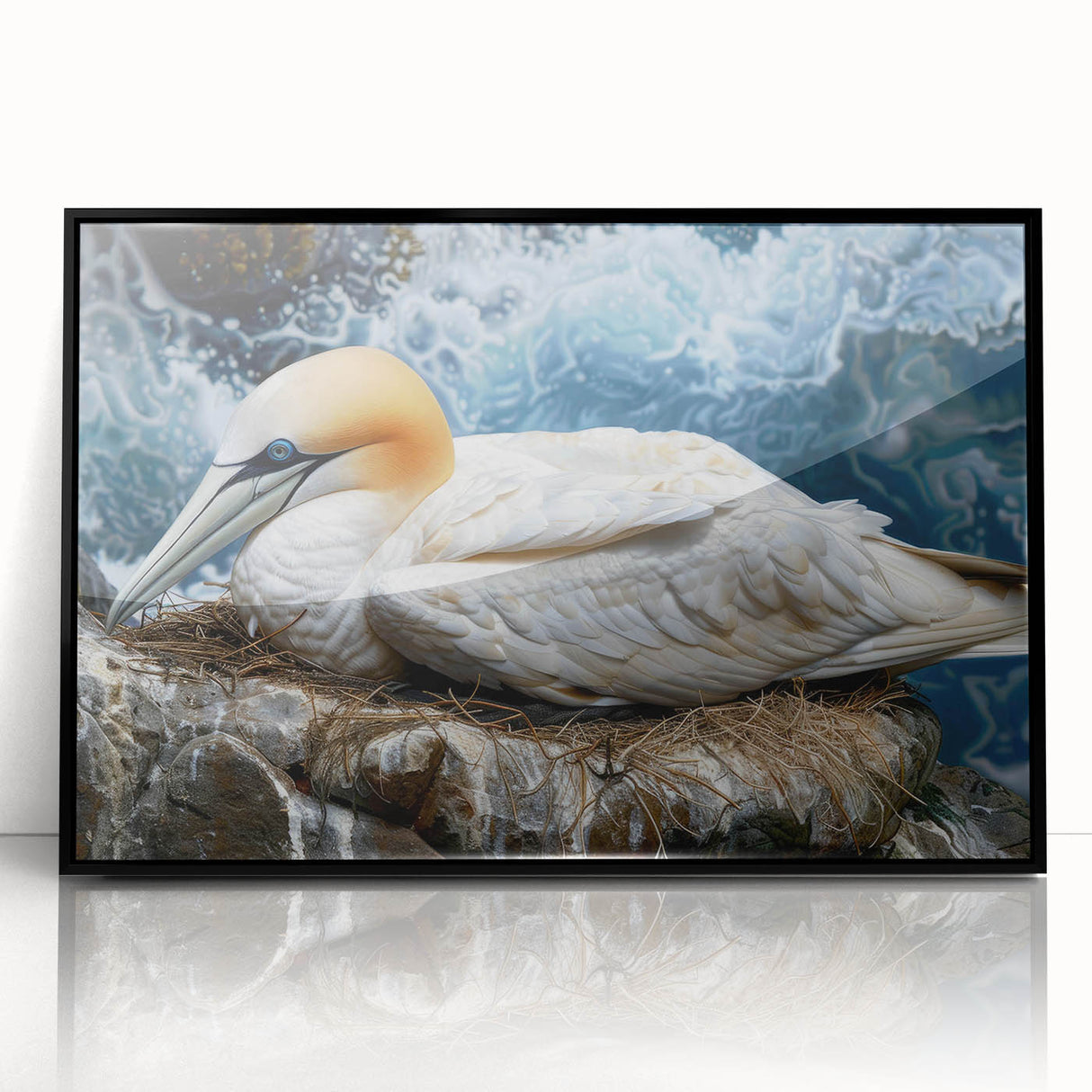 Framed wall art collection featuring three sea bird designs with a black acrylic frame, ideal for coastal-themed decor. Elevate your space with this stylish ocean-inspired artwork.