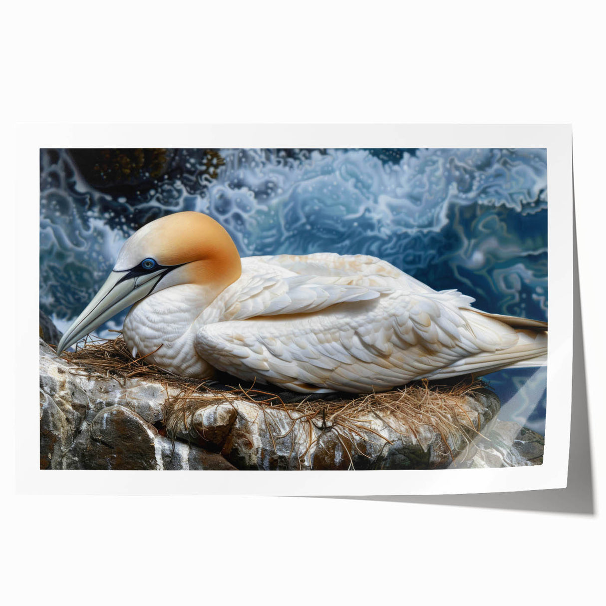 Colorful wall art featuring a collection of various sea birds in flight, printed on high-quality rolled canvas. The vibrant design showcases intricate details, perfect for enhancing coastal-themed decor.