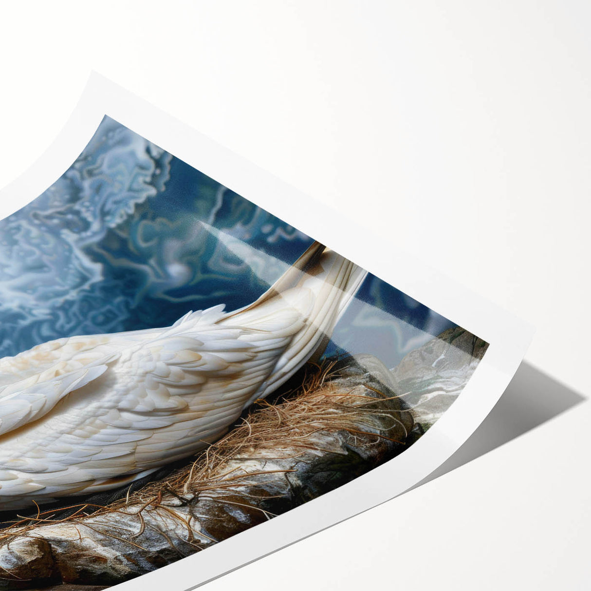 Colorful wall art showcasing a collection of various sea birds in an artistic design, printed on high-quality paper, rolled for easy shipping and display.