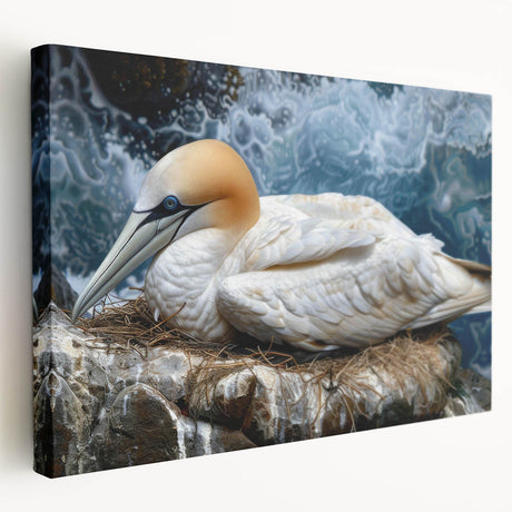 Colorful sea birds in a vibrant design showcased on a stretched canvas, capturing the beauty of marine life, ideal for coastal-themed home decor.