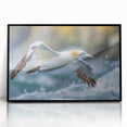 Framed wall art collection showcasing a detailed design of sea birds in a minimalist black frame, perfect for coastal-themed decor, dimensions 24x36 inches.