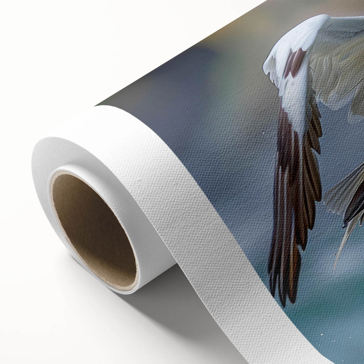 Vibrant rolled canvas featuring a collection of sea birds in a coastal design, showcasing intricate details and vivid colors, perfect for enhancing marine-themed decor.