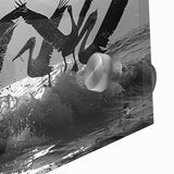 Close-up of a vibrant acrylic glass wall art piece showcasing a collection of sea birds, featuring intricate details and bright colors, perfect for coastal decor.