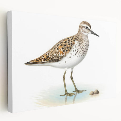 Stretched canvas wall art depicting a serene shorebird design, showcasing intricate details and vibrant colors, perfect for coastal-themed decor.