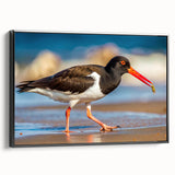 Framed wall art collection showcasing a vibrant design of shorebirds, featuring detailed illustrations in soft colors with a sleek black frame, ideal for coastal decor.
