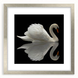 Elegant silver-framed wall art featuring a serene swan design, showcasing intricate details and a sophisticated mat, perfect for enhancing home decor.