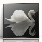 Framed wall art collection showcasing a serene silver-acrylic swan design, elegantly displayed for home decor, emphasizing tranquility and sophistication.