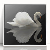 Framed acrylic wall art showcasing an elegant swan design with a white background, perfect for adding a touch of sophistication to modern interiors. This striking piece enhances any decor style while offering a serene focal point for living spaces.