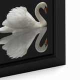 Close-up of an elegant framed canvas wall art featuring a serene swan design, showcasing intricate details and soft color tones, perfect for home decor.