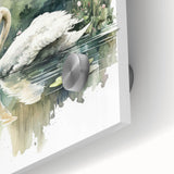 Close-up of elegant acrylic wall art showcasing a detailed swan design with vibrant colors, ideal for modern home decor. Perfect for nature enthusiasts and art collectors.