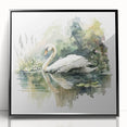 Framed wall art featuring a stunning swan design, showcasing graceful birds in elegant flight against a sleek black background, perfect for modern home decor.