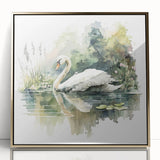 Framed wall art showcasing a stylish swan design in gold acrylic, perfect for modern home decor. This elegant piece adds a touch of sophistication to any living space.