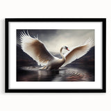 Black-framed wall art collection showcasing elegant swan designs, featuring a mat for enhanced display, perfect for modern home decor. Ideal for nature lovers.