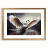 Framed wall art featuring a stunning gold mat and elegant swan design, perfect for home decor in modern or classic interiors, showcasing intricate details and vibrant colors.
