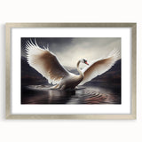 Elegant wall art featuring a silver-framed design of swans, showcasing intricate details and soft colors, perfect for enhancing modern home decor.