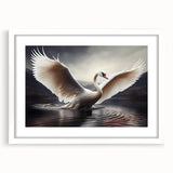 Elegant swan wall art in a white frame with a mat, showcasing intricate bird designs, ideal for enhancing modern home decor and adding a serene touch to any room.