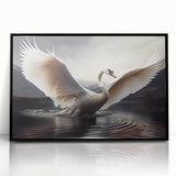 Framed wall art featuring an elegant swan design, showcased in black acrylic, perfect for modern home decor. Ideal for nature lovers and art enthusiasts.