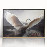 Framed wall art featuring a gold-accented swan design in an elegant setting, showcasing intricate details and vibrant colors, perfect for home decor enhancement.