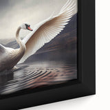 Framed close-up of a swan-themed canvas wall art piece, showcasing intricate details and vibrant colors, perfect for enhancing modern home decor.