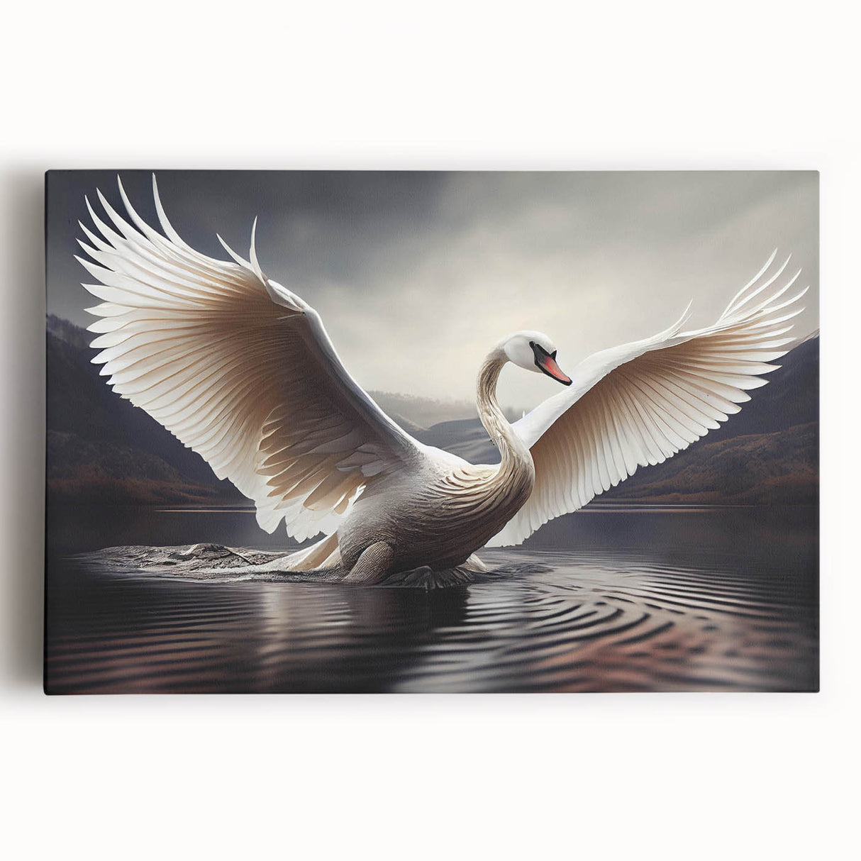 Elegant wall art featuring a serene swan design on stretched canvas, showcasing soft pastel colors and intricate details, ideal for enhancing modern home decor.
