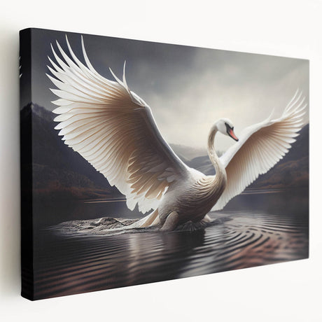Elegant side view of a stretched canvas wall art featuring a serene swan design, showcasing soft pastel colors that evoke tranquility, perfect for home decor.