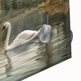 Close-up of an elegant wall art piece showcasing a swan design on acrylic glass, featuring vibrant colors and intricate details, ideal for home decor enthusiasts.