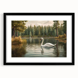 Swan-themed wall art collection in a sleek black frame with a white mat, showcasing elegant bird designs perfect for modern home décor.