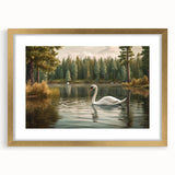 Elegant wall art frame showcasing a serene swan design with a gold mat, ideal for enhancing home decor. Perfect for nature lovers and art enthusiasts.