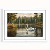 Framed wall art featuring a graceful swan design with a white mat, ideal for enhancing modern home decor, showcasing elegance and tranquility in any setting.