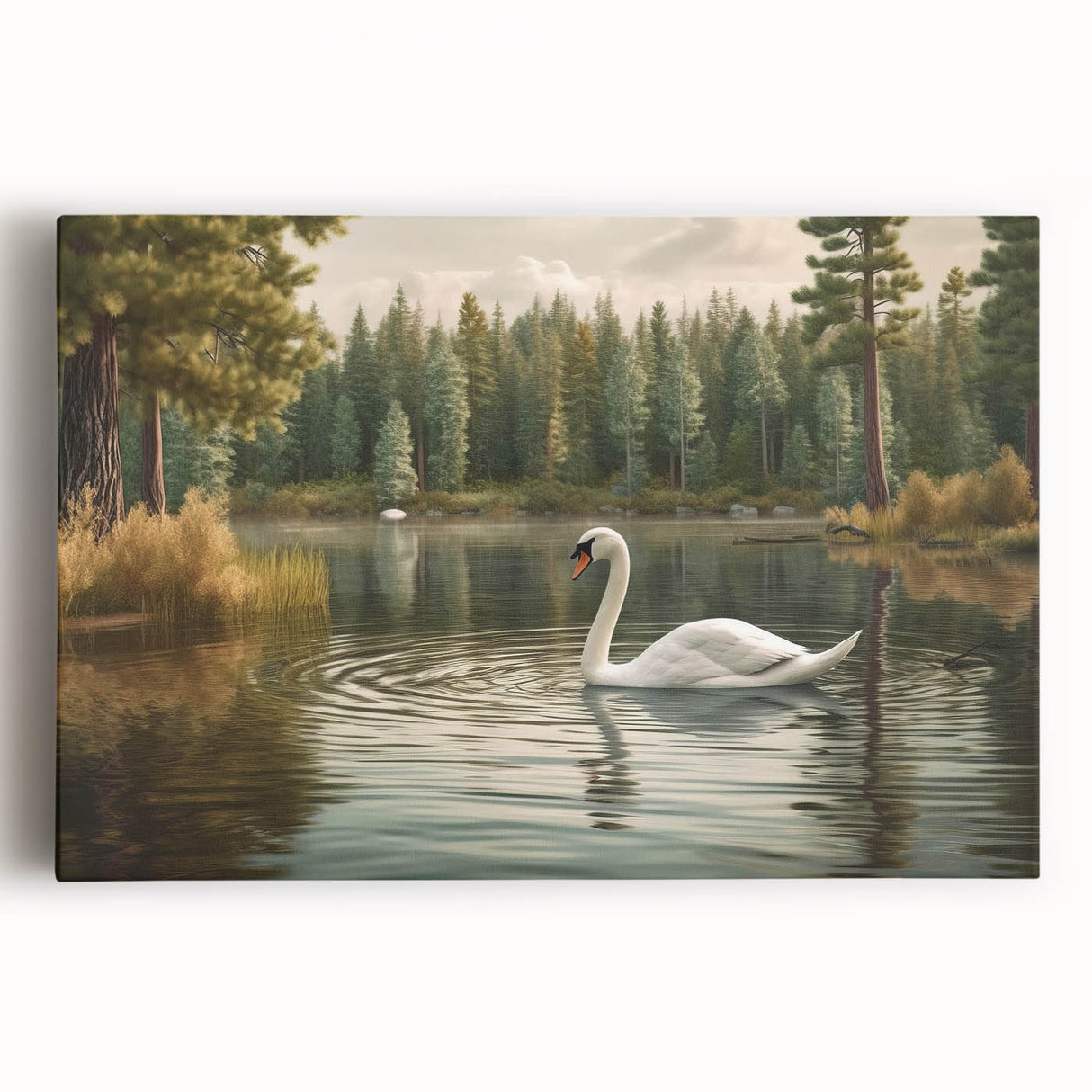 Elegant swan wall art on stretched canvas, showcasing intricate details and soft colors, perfect for enhancing home decor with a serene, nature-inspired touch.