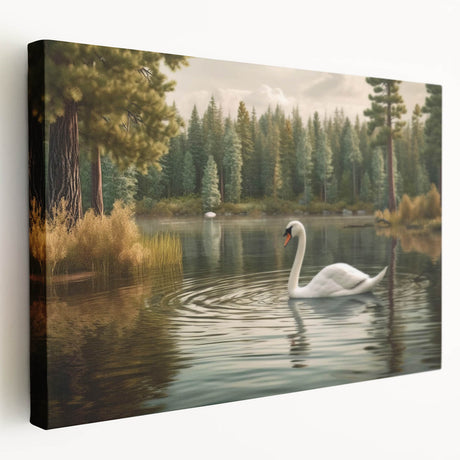 Elegant wall art canvas featuring a serene swan design in soft pastel colors, showcasing a side view of the artwork, perfect for home decor and interior styling.