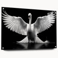 Acrylic wall art collection featuring a side view of a swan design, elegantly displayed with pins on a wooden surface, showcasing intricate details and vibrant colors. Ideal for modern home decor.