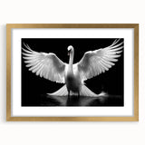 Elegant wall art featuring a swan design in a gold frame with a mat, perfect for adding a touch of sophistication to home decor. This artwork captures the graceful beauty of swans in a stylish presentation, ideal for enhancing living spaces or as a thoughtful gift.