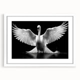 Elegant wall art featuring a serene swan design, framed with a white mat, ideal for enhancing home decor. Perfect for nature lovers and modern interiors.