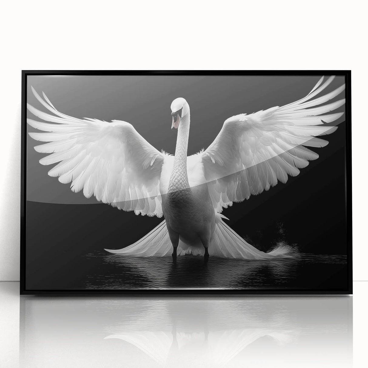Framed wall art showcasing elegant swan designs in black and white acrylic, perfect for modern decor. Ideal for adding sophistication to living spaces.