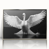 Framed wall art featuring an elegant swan design in silver, showcasing intricate details and a modern aesthetic, perfect for home decor or gallery settings.