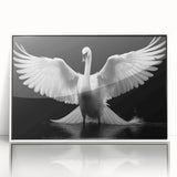 Framed wall art featuring a serene swan design in white acrylic, showcasing elegant lines and modern aesthetics, perfect for home decor or office styling.