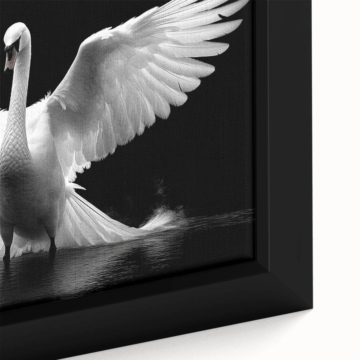 Close-up of a framed wall art piece showcasing a serene swan design, featuring soft pastel colors and intricate detailing, perfect for elegant home decor.