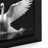 Close-up of a framed wall art piece showcasing a serene swan design, featuring soft pastel colors and intricate detailing, perfect for elegant home decor.