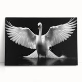 Stretched canvas wall art featuring an elegant swan design in soft pastel colors, leaning against a neutral-toned wall, perfect for enhancing home decor. Ideal for nature lovers and interior design enthusiasts seeking a tranquil ambiance.