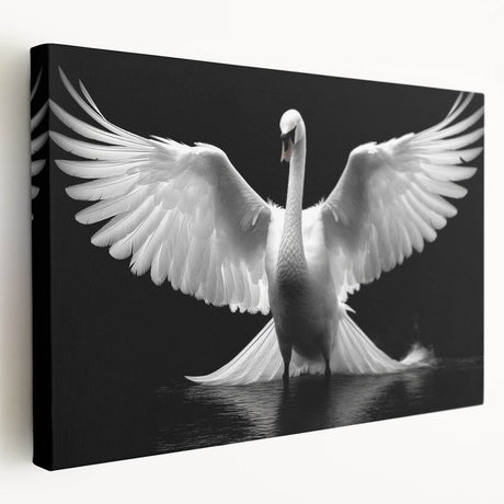 Elegant stretched canvas wall art showcasing a serene swan design in soft pastel colors, perfect for enhancing home decor with a touch of tranquility.