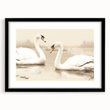 Elegant black-framed wall art displaying a serene swan design, perfect for enhancing home decor with a touch of nature-inspired elegance. Ideal for living rooms or bedrooms.