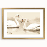 Elegant wall art piece showcasing a gold-framed swan design with a mat, perfect for modern home decor. Ideal for adding sophistication to living spaces.