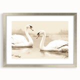 Framed wall art showcasing a graceful swan design in a silver frame with a mat, perfect for enhancing modern home decor and adding elegance to any room.