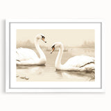 Elegant wall art featuring a minimalist swan design in a white frame with matting, perfect for modern home decor. Ideal for adding a touch of sophistication to any room.