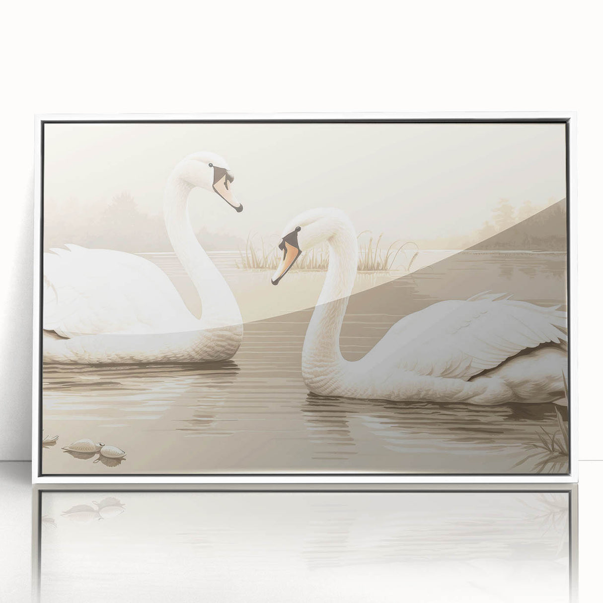 Framed acrylic wall art featuring a serene swan design with soft pastel colors, ideal for enhancing modern home decor. Perfect for nature lovers seeking elegance.