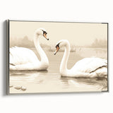 Framed canvas wall art showcasing a stunning silver swan design, elegantly displayed in a contemporary setting, perfect for adding sophistication to any interior decor.