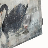 Close-up of a stunning acrylic glass wall art piece featuring a graceful swan design, showcasing intricate details and vibrant colors, perfect for home decor.