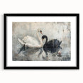 Elegant wall art featuring a swan design in a black frame with a mat, showcasing intricate details and a modern aesthetic, perfect for enhancing home decor.