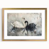 Elegant wall art featuring a framed gold mat design of swans, showcasing intricate details and a serene atmosphere, perfect for enhancing home decor with a touch of sophistication.